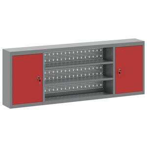 vidaXL Rīku skapis ar plauktu Sarkans un pelēks 150 x 20 x 55 cm