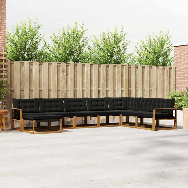 vidaXL Āra dīvānu komplekts 8 pcs Dabīgs un melns Cietā akācijas koks