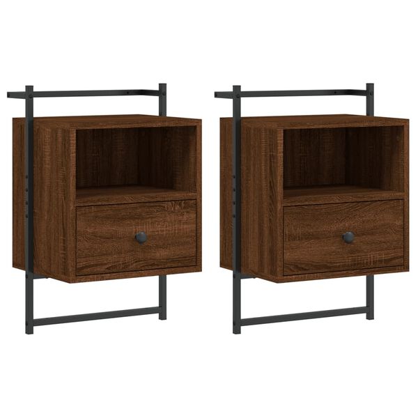 vidaXL sienas naktsskapī&scaron;i, 2 gab., brūni, 40x30x61 cm, koks
