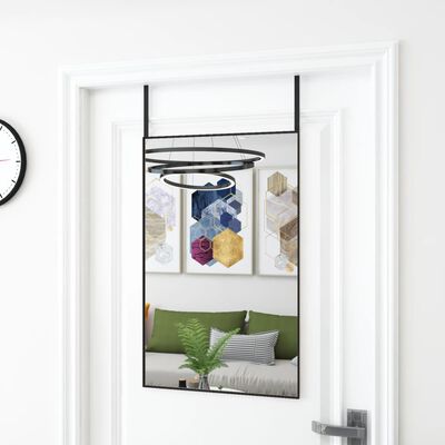 vidaXL durvju spogulis, melns, 50x80 cm, stikls un alumīnijs