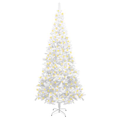 vidaXL izgaismota Ziemassvētku egle, balta, L, 240 cm