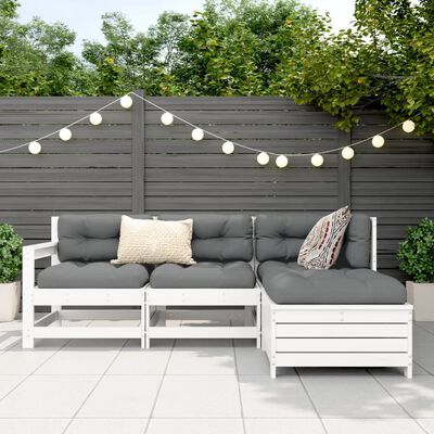 vidaXL 4-daļīgs dārza dīvānu komplekts, priedes masīvkoks, balts