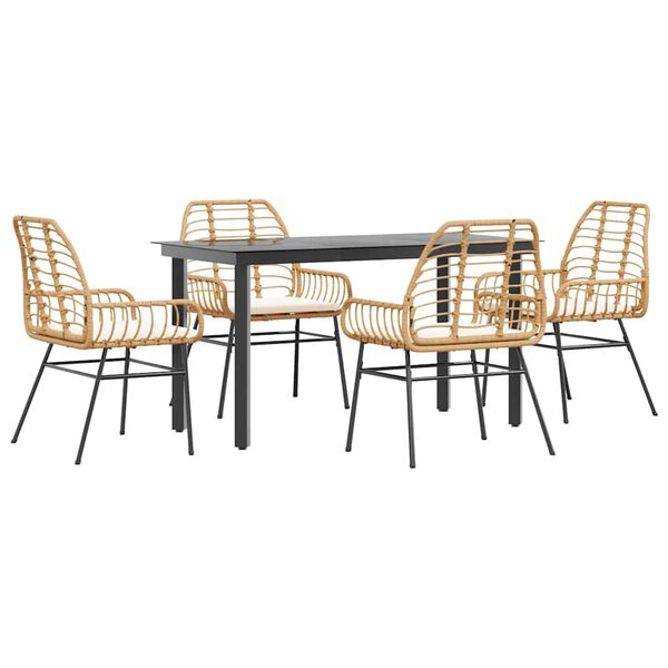 vidaXL 5-daļīgs dārza mēbeļu komplekts, matrači, brūna PE rotangpalma