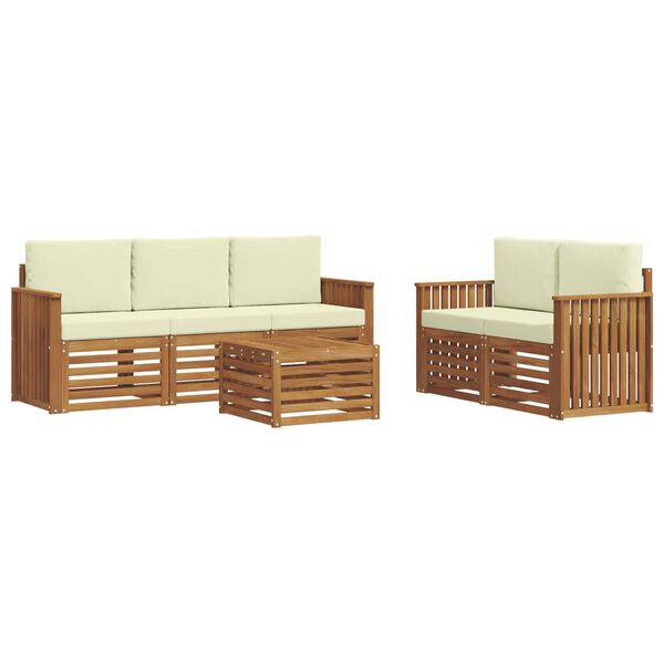 vidaXL Dīvāna komplekti 6 pcs Dabisks un krējuma Cietā akācijas koks