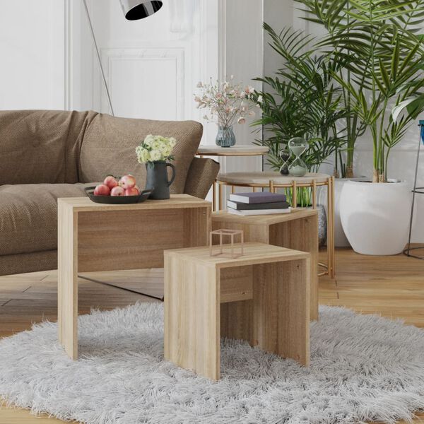 vidaXL kafijas galdiņi, 3 gab., ozolkoka, sabīdāmi, inženierijas koks