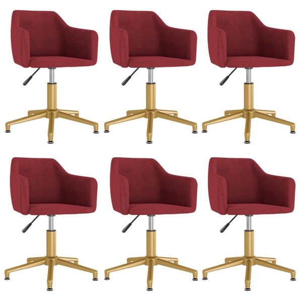 vidaXL grozāmi virtuves krēsli, 6 gab., vīnsarkans samts