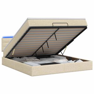 vidaXL Otomāna gulta ar matraču un LED Krēmkrāsa 140 x 190 cm Audums