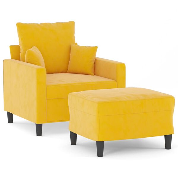 vidaXL atpūtas krēsls ar kājsoliņu, 60 cm, gai&scaron;i dzeltens samts