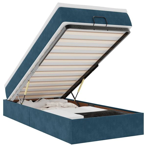 vidaXL Osmaņu gultas rāmis ar matrača tum&scaron;i zils 90x190cm samts