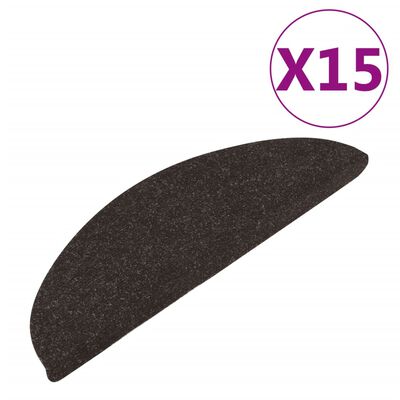 vidaXL kāpņu paklāji, 15 gab., pašlīmējoši, 56x17x3 cm, melni