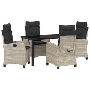 vidaXL Dārza ēdamgalds ar spilvenu 5 pcs Gai&scaron;i pelēks poliratāns