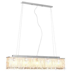 vidaXL lustra ar kristāla pērlītēm, 104 cm, E14, sudraba krāsā
