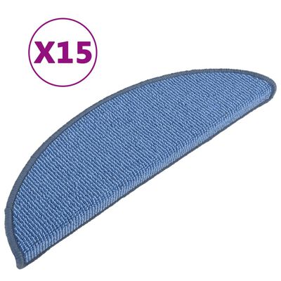 vidaXL kāpņu paklāji, 15 gab., 56x17x3 cm, zili