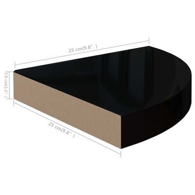 vidaXL stūra sienas plaukts, spīdīgi melns, 25x25x3,8 cm, MDF