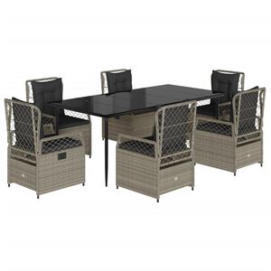 vidaXL 7-daļīgs dārza mēbeļu komplekts, matrači,gai&scaron;i pelēka PE pinums