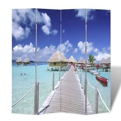 vidaXL istabas aizslietnis, 160x170 cm, saliekams, pludmales ainava