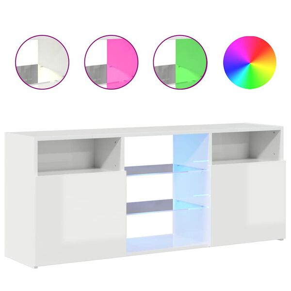 vidaXL TV galdiņ&scaron; ar LED lampiņām, spīdīgi balts, 120x30x50 cm