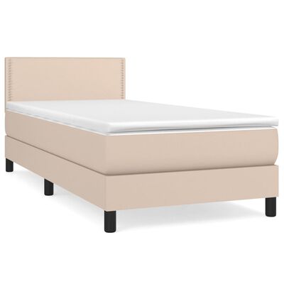 vidaXL atsperu gulta ar matraci, kapučīno, 100x200 cm, mākslīgā āda