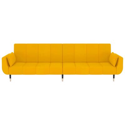 vidaXL 2-vietīga dīvāngulta ar soliņu, divi spilveni, dzeltens samts
