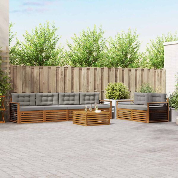 vidaXL Āra dīvānu komplekts ar spilvenu 7 pcs Dabīgs un gai&scaron;i pelēks