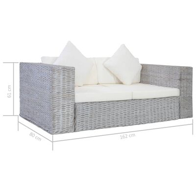 vidaXL divvietīgs dīvāns ar matračiem, pelēka dabīgā rotangpalma
