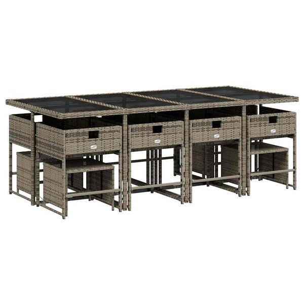 vidaXL 13-daļīgs dārza mēbeļu komplekts ar matračiem, pelēks PE