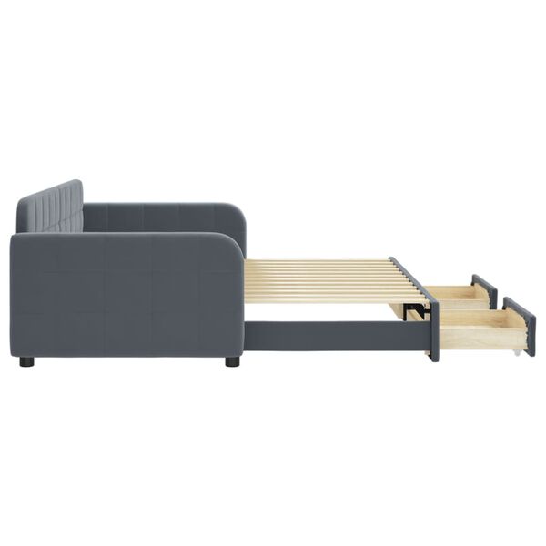 vidaXL gulta ar atvilktnēm, bez matrača, tum&scaron;i pelēks, 90x200 cm