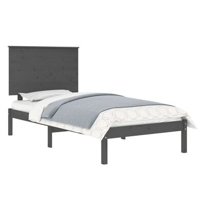 vidaXL gultas rāmis, pelēks, priedes masīvkoks, 100x200 cm
