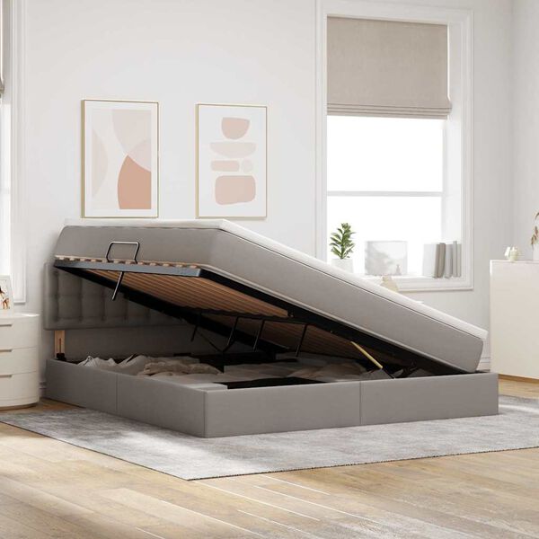 vidaXL Gulta ar uzglabā&scaron;anas vietu un matraci Pelēkbrūna 180 x 200 cm