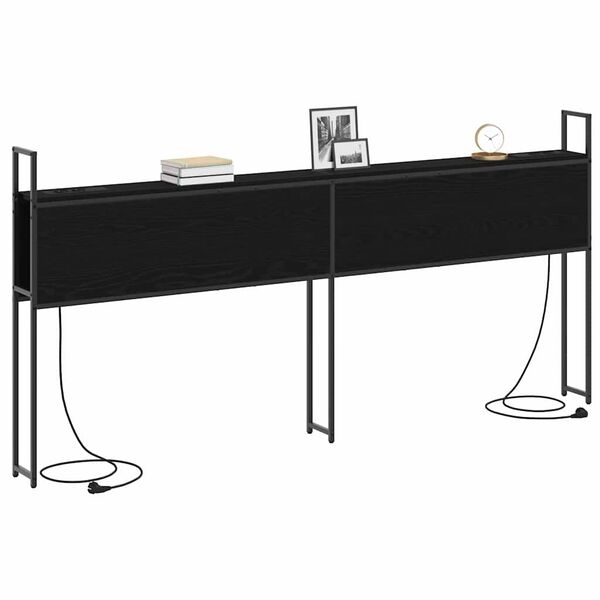 vidaXL Uzglabā&scaron;anas galvas balsts ar uzlādes staciju Melns ozols