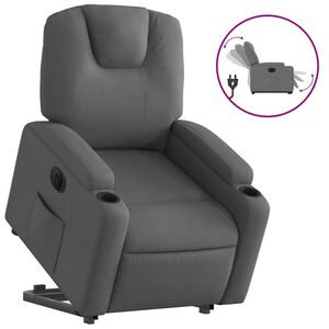 vidaXL elektrisks atpūtas krēsls, paceļams, atgāžams, pelēks audums