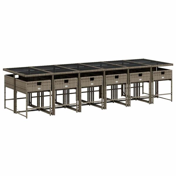 vidaXL 13-daļīgs dārza mēbeļu komplekts ar matračiem, pelēks PE