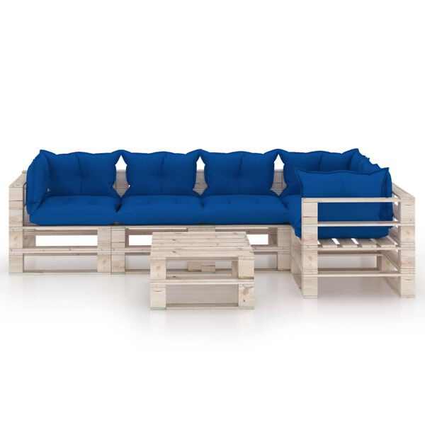 vidaXL 6-daļīgs dārza pale&scaron;u mēbeļu komplekts ar matračiem, priede