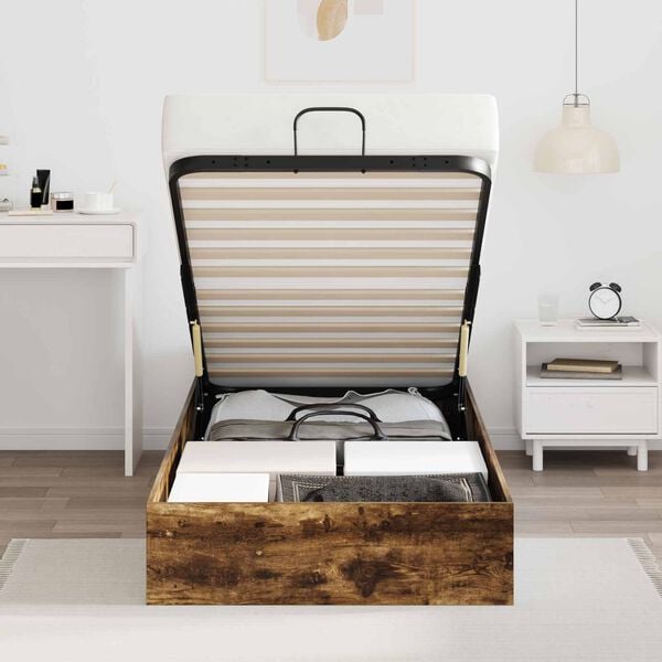 vidaXL Otomāna gultas rāmis Dūmaka ozols 193 x 120 x 25 cm