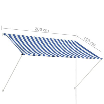 vidaXL markīze, 200x150 cm, sarullējama, zila ar baltu