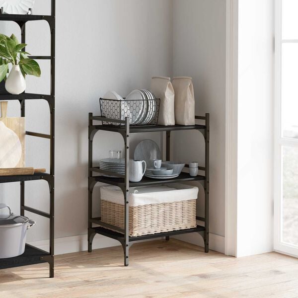 vidaXL Virtuves ratiņ&scaron; Melns ozolkoks 50 x 35 x 75.5 cm