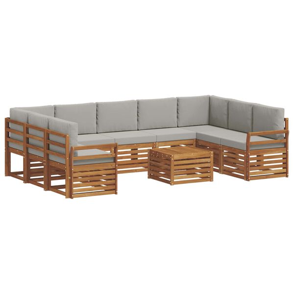 vidaXL Dīvāna komplekti ar spilvenu 10 pcs Dabīgs un gai&scaron;i pelēks