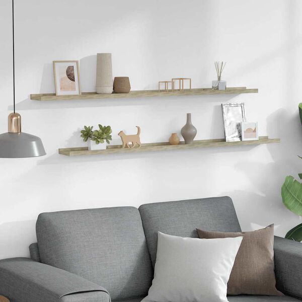 vidaXL sienas plaukti, 2 gab., ozolkoka krāsa, 115x9x3 cm