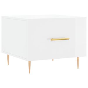 vidaXL kafijas galdiņ&scaron;, spīdīgi balts, 50x50x40 cm, inženierijas koks