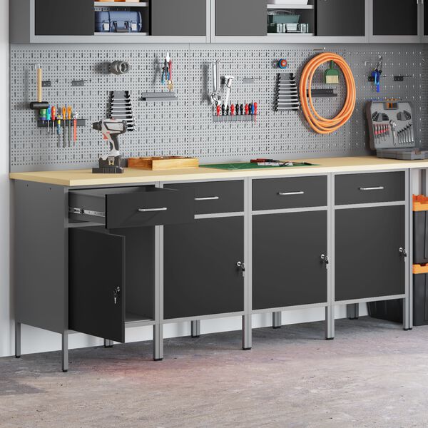 vidaXL Darba skapis ar slēdzeni 4 pcs Melns un pelēks 200 x 55 x 85 cm