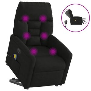 vidaXL elektrisks masāžas krēsls, paceļams, melns mikro&scaron;ķiedras audums
