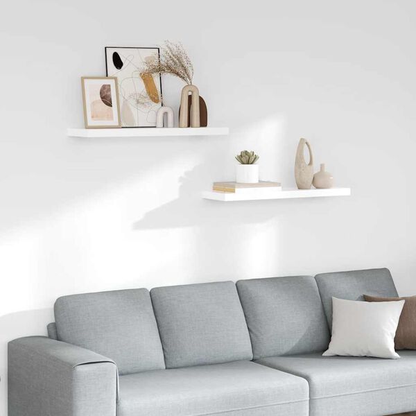 vidaXL sienas plaukti, 2 gab., spīdīgi balti, 80x23,5x3,8 cm, MDF