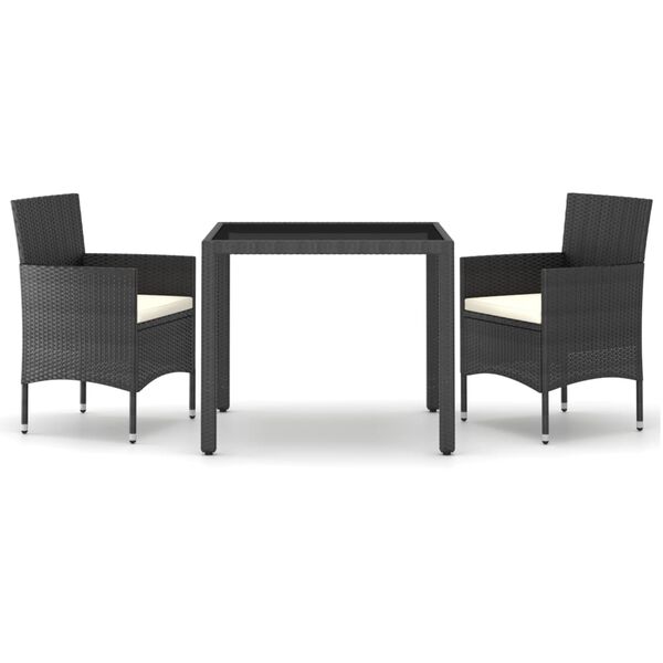 vidaXL 3-daļīgs dārza mēbeļu komplekts, PE rotangpalma, stikls, melns