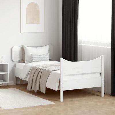 vidaXL gultas rāmis ar galvgali, balts, 100x200 cm, priedes masīvkoks