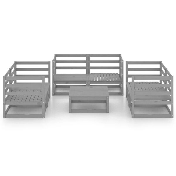 vidaXL 7-daļīgs dārza atpūtas mēbeļu komplekts, pelēks, priedes koks