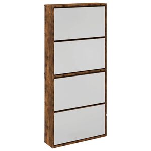 vidaXL apavu plaukts ar spoguli, 4 nodalījumi ozola krāsa 63x17x134 cm