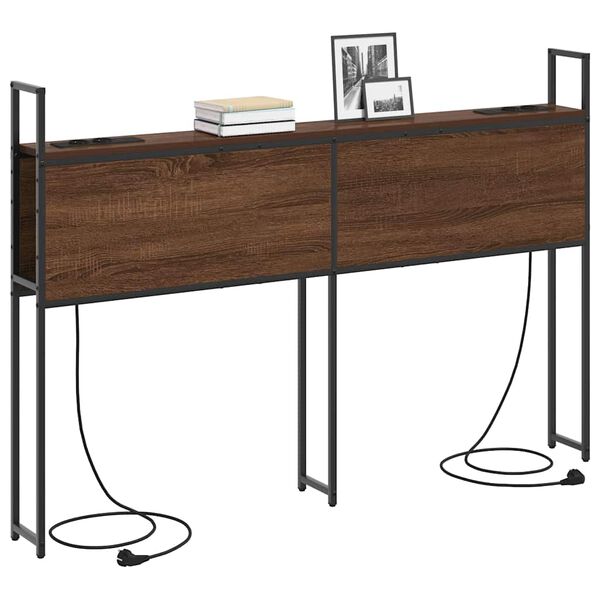 vidaXL Uzglabā&scaron;anas galvas balsts ar uzlādes staciju brūna ozolkoka