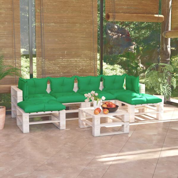 vidaXL 7-daļīgs dārza atpūtas mēbeļu komplekts ar matračiem, priede