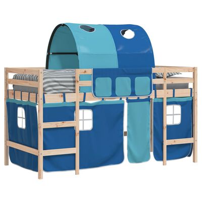 vidaXL bērnu augstā gulta ar tuneli, zila, 80x200 cm, priedes koks