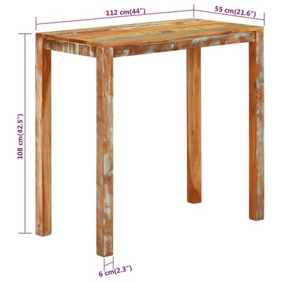 vidaXL bāra galds, 112x55x108 cm, pārstrādāts masīvkoks